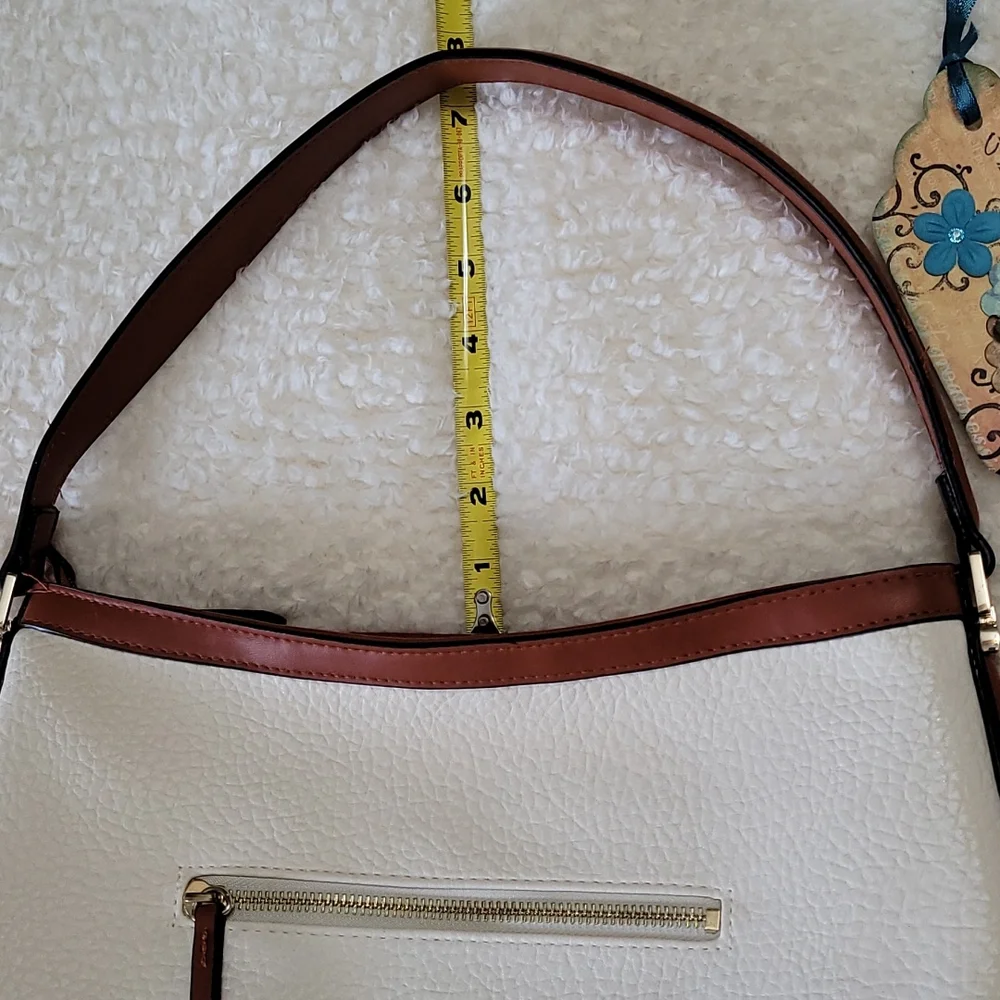 NEW Shoulder Bag Jones New York Signature Color Block Pebbled Ivory Faux Leather